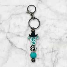 Load image into Gallery viewer, Spotted Cow with Cowboy Hat Keychain