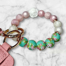 Load image into Gallery viewer, Pink Mini Wallet with Floral Silicone Beaded Wristlet - Faux Leather