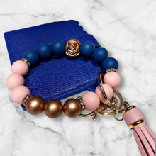 Load image into Gallery viewer, Blue Mini Wallet with Silicone Beaded Wristlet - Faux Leather