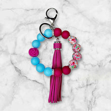 Load image into Gallery viewer, Dark Pink Floral Silicone Beaded Wristlet