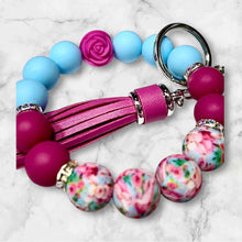 Load image into Gallery viewer, Dark Pink Floral Silicone Beaded Wristlet