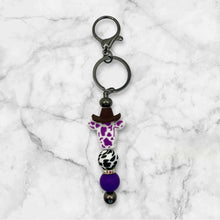 Load image into Gallery viewer, Spotted Cow with Cowboy Hat Keychain