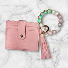 Load image into Gallery viewer, Pink Mini Wallet with Floral Silicone Beaded Wristlet - Faux Leather