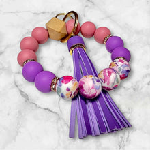 Load image into Gallery viewer, Purple and Pink Floral Silicone Beaded Wristlet