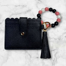 Load image into Gallery viewer, Black Mini Wallet with Silicone Beaded Wristlet - Faux Leather