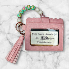 Load image into Gallery viewer, Pink Mini Wallet with Floral Silicone Beaded Wristlet - Faux Leather
