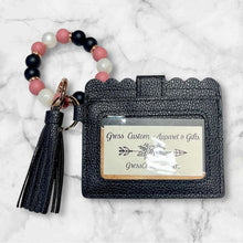 Load image into Gallery viewer, Black Mini Wallet with Silicone Beaded Wristlet - Faux Leather