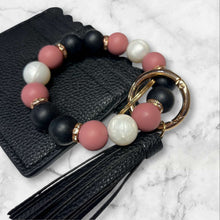 Load image into Gallery viewer, Black Mini Wallet with Silicone Beaded Wristlet - Faux Leather