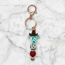 Load image into Gallery viewer, Spotted Cow with Cowboy Hat Keychain