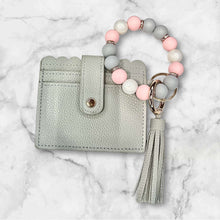 Load image into Gallery viewer, Grey Mini Wallet with Silicone Beaded Wristlet - Faux Leather