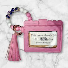 Load image into Gallery viewer, Pink Mini Wallet with Floral Silicone Beaded Wristlet - Faux Leather