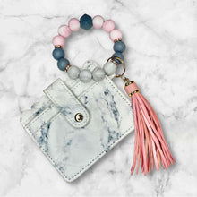 Load image into Gallery viewer, Marble Gray Mini Wallet with Silicone Beaded Wristlet - Faux Leather