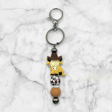 Load image into Gallery viewer, Highland Cow with Cowboy Hat Keychain