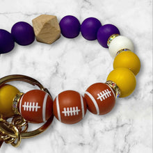Load image into Gallery viewer, Game Day Purple and Gold Silicone Beaded Wristlet