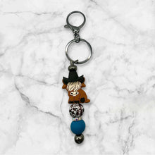 Load image into Gallery viewer, Highland Cow with Cowboy Hat Keychain