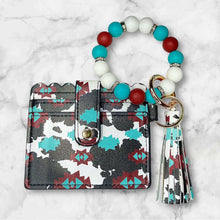 Load image into Gallery viewer, Western Cow Print Mini Wallet with Matching Silicone Beaded Wristlet - Faux Leather