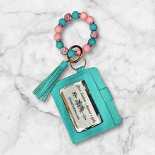 Load image into Gallery viewer, Turquoise Mini Wallet with Floral Silicone Beaded Wristlet - Faux Leather