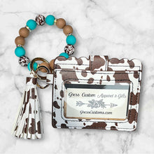 Load image into Gallery viewer, Brown Cow Print Mini Wallet with Matching Silicone Beaded Wristlet - Faux Leather