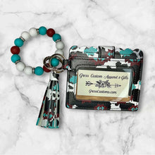 Load image into Gallery viewer, Western Cow Print Mini Wallet with Matching Silicone Beaded Wristlet - Faux Leather