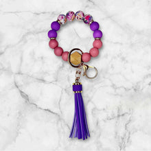 Load image into Gallery viewer, Purple and Pink Floral Silicone Beaded Wristlet