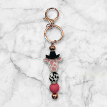 Load image into Gallery viewer, Spotted Cow with Cowboy Hat Keychain