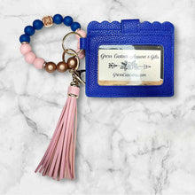 Load image into Gallery viewer, Blue Mini Wallet with Silicone Beaded Wristlet - Faux Leather