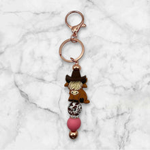 Load image into Gallery viewer, Highland Cow with Cowboy Hat Keychain