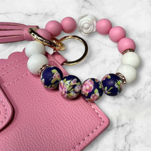 Load image into Gallery viewer, Pink Mini Wallet with Floral Silicone Beaded Wristlet - Faux Leather