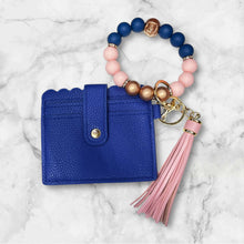 Load image into Gallery viewer, Blue Mini Wallet with Silicone Beaded Wristlet - Faux Leather
