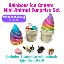 Load image into Gallery viewer, Rainbow Ice Cream Cone with 8 Mini Animals – Girl Favorites Surprise Set