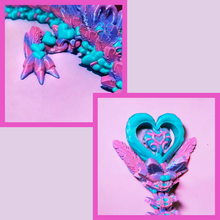 Load image into Gallery viewer, 3D Printed Large Heart Dragon - PINK/PURPLE/TEAL