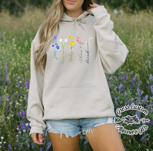 Load image into Gallery viewer, Personalized Birth Month Flower With Names T-Shirt or Hoodie, Mother's Day Gift