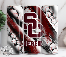 Load image into Gallery viewer, Streeters Maroon Baseball Tumbler 20 oz. Skinny Tumbler or Water Bottle