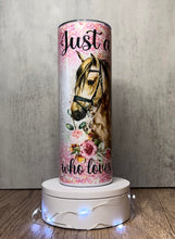 Load image into Gallery viewer, Pink Glitter Floral Horse Sublimation Tumbler, Add Name For Free, 20 oz. Skinny Tumbler