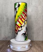 Load image into Gallery viewer, Sublimated Baseball Tumbler With Name, Green and Yellow 20 oz. Skinny Tumbler or Water Bottle