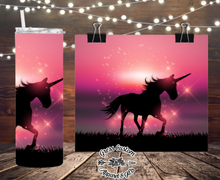 Load image into Gallery viewer, Pink Tumbler With Unicorn Silhouette, Add Name For Free, 20 oz. Skinny Tumbler