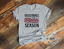 Load image into Gallery viewer, Volleyball Is My Favorite Season Maroon and Grey T-Shirt (Youth and Adult)