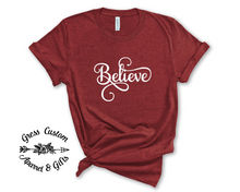 Load image into Gallery viewer, Believe Heather Red Holiday Shirt