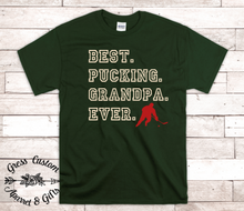 Load image into Gallery viewer, Best Pucking Grandpa Ever Hockey Player T-Shirt, Customize To Match Favorite Team Colors