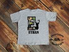 Load image into Gallery viewer, Custom Camouflage Name and Initial Toddler or Youth Tee, Baby Bodysuit, Choose Style of Hunting Camo