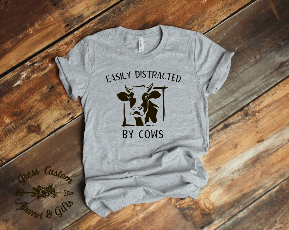 Easily Distracted By Cows T-Shirt (Youth and Adult), Farm Shirt –  GressCustoms, image size:1001x798