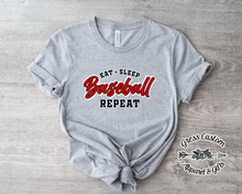 Load image into Gallery viewer, Eat Sleep Baseball Repeat, Customize Design Color, Blue or Grey (Youth and Adult)