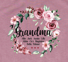 Load image into Gallery viewer, Personalized Grandma Floral Circle T-Shirt - Customize for Mom or Anyone! Mother's Day Gift