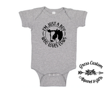 Load image into Gallery viewer, Just A Boy Who Loves Cows Toddler Tee, Baby Bodysuit