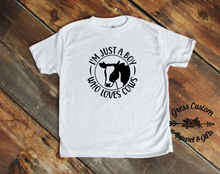 Load image into Gallery viewer, Just A Boy Who Loves Cows Toddler Tee, Baby Bodysuit