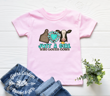 Load image into Gallery viewer, Just A Girl Who Loves Cows Toddler or Youth Tee, Baby Bodysuit