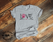 Load image into Gallery viewer, LOVE Animal Lover T-Shirt With Glitter Paw Print (Youth and Adult)