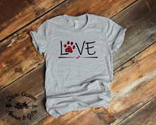 Load image into Gallery viewer, LOVE Animal Lover T-Shirt With Glitter Paw Print (Youth and Adult)