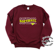 Load image into Gallery viewer, Stacked Softball With Heart Maroon (Youth & Adult)