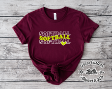 Load image into Gallery viewer, Stacked Softball With Heart Maroon (Youth & Adult)